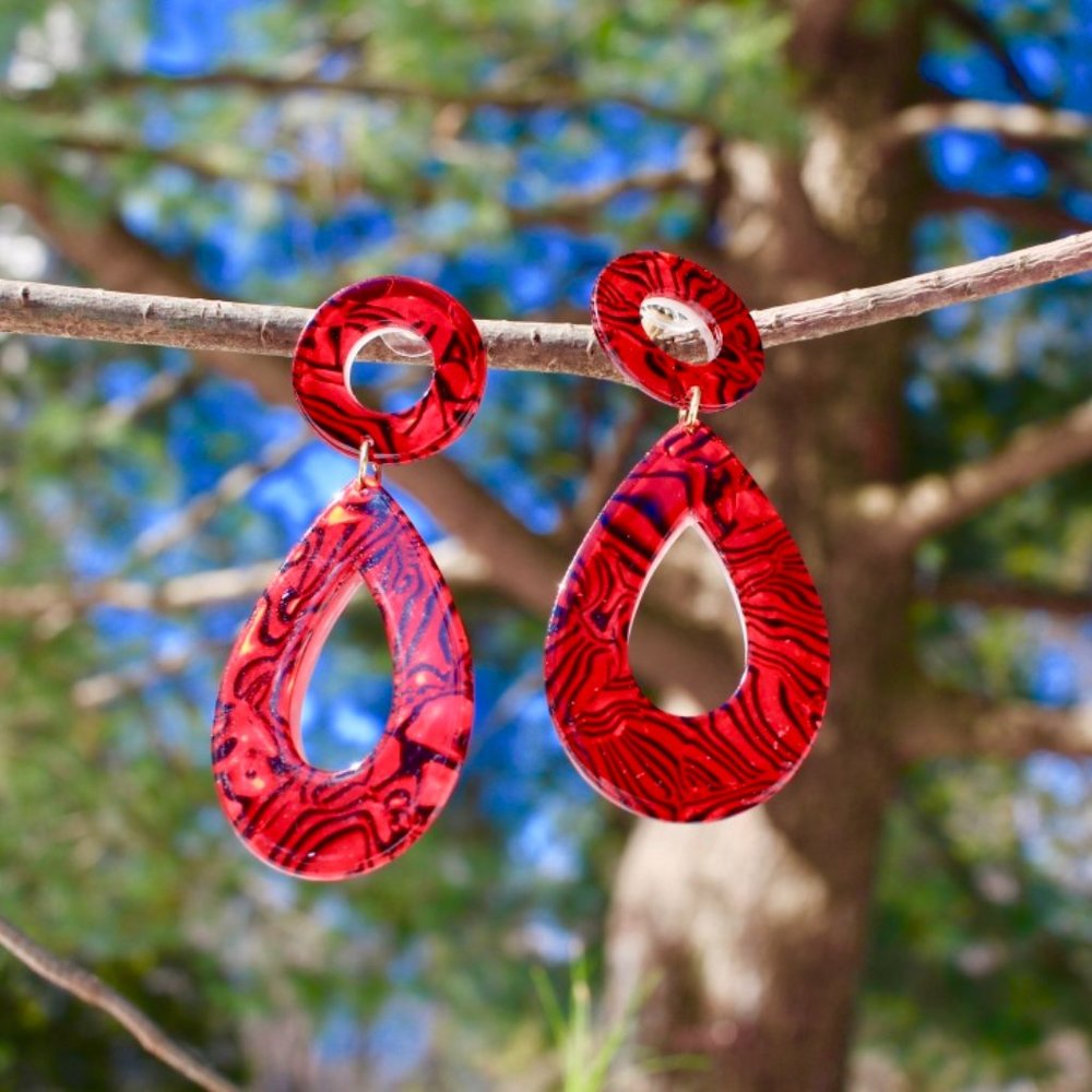 New Red oval Acetate teardrop drop dangle earrings
